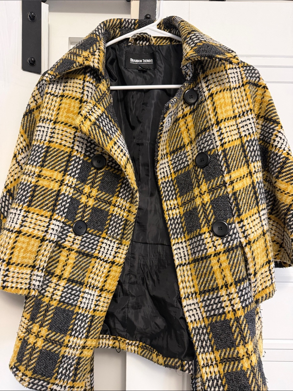 Brandon Thomas Yellow Black White Plaid Double-Breasted Vest Coat